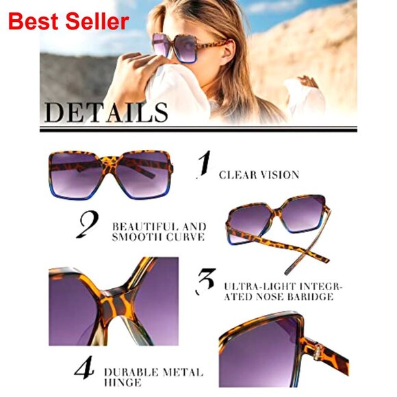 12 Pairs Oversized Square Sunglasses Retro Trendy Y2K Bulk Polycarbonate main image 5